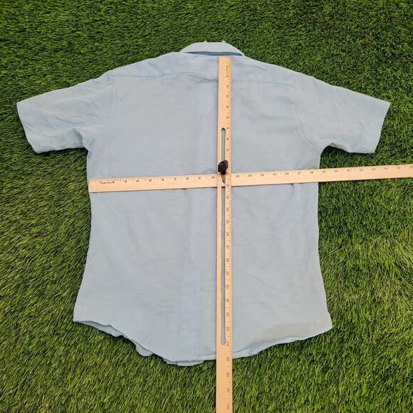 Vintage 70s Disco Button Shirt Medium 19x25 Polyester Blue - Picture 5 of 14